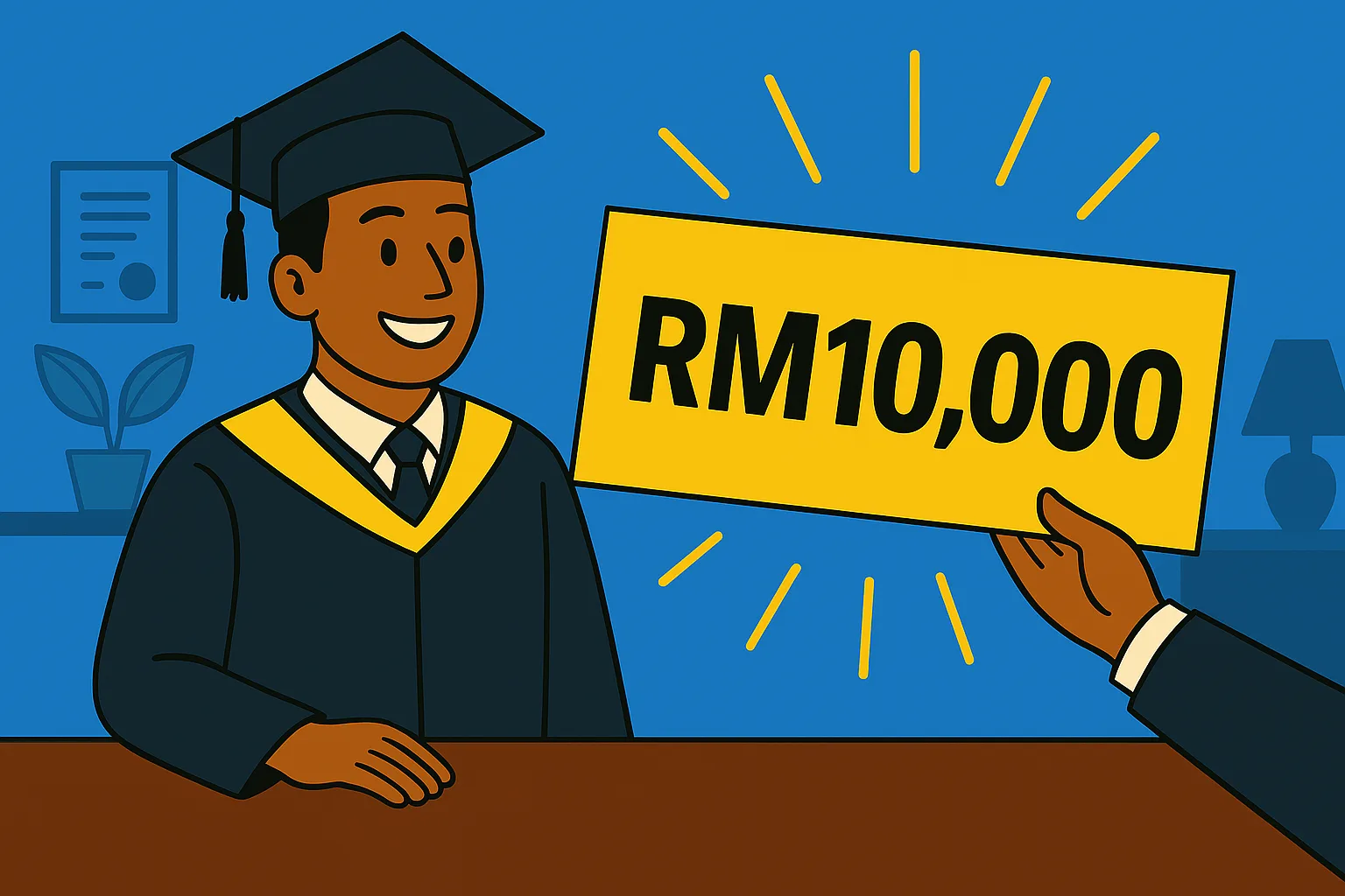Graduan MARA menerima sijil sambil tersenyum, simbol kejayaan pembiayaan.